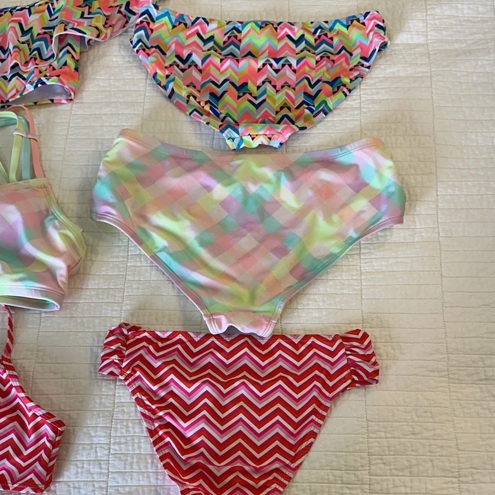 Bikini Sz 14 Girls 2 piece Bathing-suit lot of 3 new and like new chevron pastel